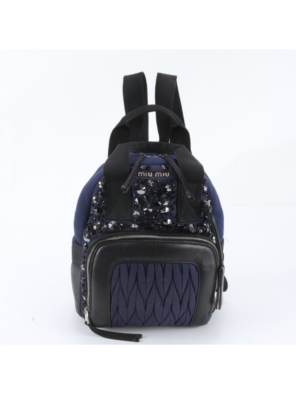 Miu Miu Matelasse Bijou Leather Nylon 2-Way Backpack Navy